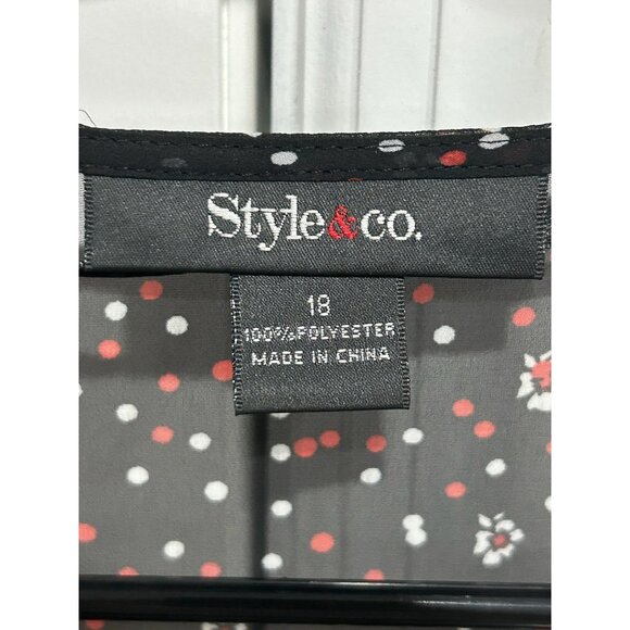 Style & Co. Floral Sheer V-Neck 3/4 Sleeve Blouse Black Red Sz 18 Camisole Boho - Picture 6 of 11